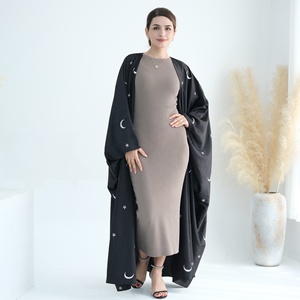 Ramadan Eid Black Khimar Muslim Kimono Moon Open Abaya Dubai <span class=keywords><strong>turchia</strong></span> abiti da preghiera Islam per donne modesti abiti islamici Abaya - Product Image 4