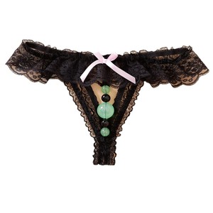 Culottes string en dentelle pour femmes, taille basse, noires avec perles, respirantes, lingerie sexy - Product Image 5