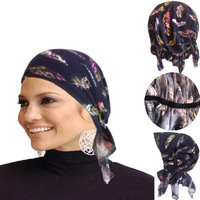 Hiyab Étnico de Algodón para Mujer, Pañuelo con Capucha Estilo Chal, Gorro para el Cabello de Cola Corta, Gorro Étnico