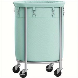 Panier à linge roulant de 170 L avec sac amovible et cadre en acier, chariot à linge rond avec 4 roulettes - Product Image 1