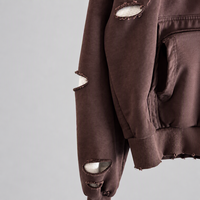 Sweat-shirt à capuche zippé pour homme, délavé et vieilli, doublé en maille gaufrée, coupe oversize, effet déchiré, style vintage Y2K streetwear, vente en gros