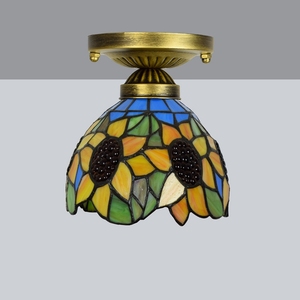 Tiffany Schaduw Ronde Led Plafond Lamp Voor Slaapkamer Lamp Antieke Barok Zonnebloem Patroon Gebrandschilderd Glas Decor Lamp - Product Image 3