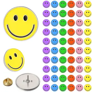 Round happy smile face bulk funny buttons hard enamel lapel mini cute brooch custom pins for kids