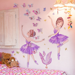 Adesivo da parete per ragazza danzante di balletto più 12 adesivi da parete decorativi a farfalla doppia Stereo - Product Image 1