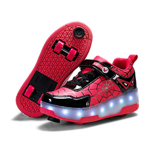 Flashing Roller Shoes With Wheels For Kids And Students Black Red Color Led Light Up Sneakers With Brake Feature - Product Image 2