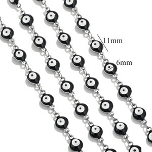 Chaîne à maillons œil porte-bonheur en émail, plusieurs couleurs, vente en gros |   Collier unisexe en acier inoxydable plaqué or 18 carats PVD avec œil turc porte-bonheur - Product Image 6