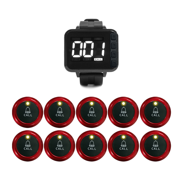 Smart Watch 2025 Wireless Waterproof Waiter System Waiter Caller Customer Getting Attendant Pack 1 Watch and 10 Table Buttons