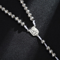 Collier chapelet Saint-Michel en argent vieilli vintage, perles rondes croix punk hip-hop, cordon blanc pour femmes et hommes