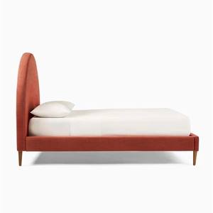 Letto di velluto semicircolare retrò francese letto di nozze moderno semplice formato doppio imbottito stile crema per appartamento camera da letto - Product Image 2