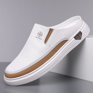 TOLYPACH Mocassins Homme à Enfiler Bout Rond Doublure Coton Respirante Semelle Extérieure en Caoutchouc Logo Gaufré Chaussures Décontractées Blanches - Product Image 1