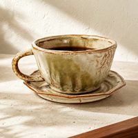 Ensemble tasse et soucoupe en céramique artisanale 250 ml, glaçure réactive, tasse à café sans plomb, écologique, compatible micro-ondes et lave-vaisselle, personnalisable