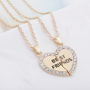 Collana Jachon BFF ciondolo cuore di cristallo donna migliore amico lettera due petalo di diamanti a forma di cuore ciondolo collana - Product Image 1