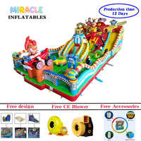 Parque de Trampolines Inflable con Temática de Guerrero Mecánico, Parque de Diversiones Comercial para Niños, Tobogán Gigante de Dibujos Animados