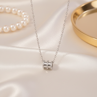 Collier pendentif cylindrique double anneau tendance en argent sterling S925 avec design cylindrique court à coupe géométrique