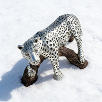 Figurine de léopard argenté, sculpture de faune sauvage avec base en bois pour la décoration de la maison et du bureau