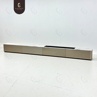 Meuble TV long moderne de luxe pour salon avec comptoir en pierre de marbre naturel, éclairage LED RVB, console TV réglable pour chambre à coucher