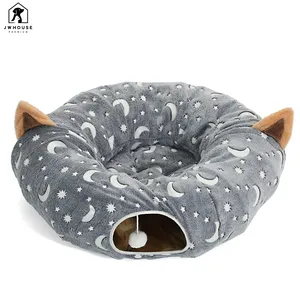 猫隧道床管带垫和毛绒球玩具游乐场褶皱可折叠小猫小小狗兔子