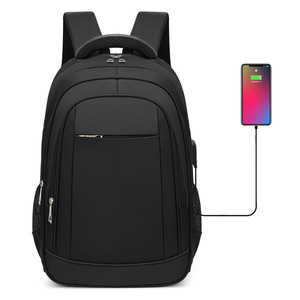 Laptop <b>Backpack</b> With Usb Charging Port <b>Large</b> <b>Capacity</b> Business Travel Bag For Men Solid Color Black Blue Gray - Product Image 1