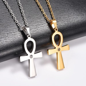 Collar con Colgante Cruz Ankh Egipcio Antiguo de Acero Inoxidable Retro para Mujeres y Hombres, Amuletos de Oración, Cadena, Joyería Religiosa de Metal - Product Image 1