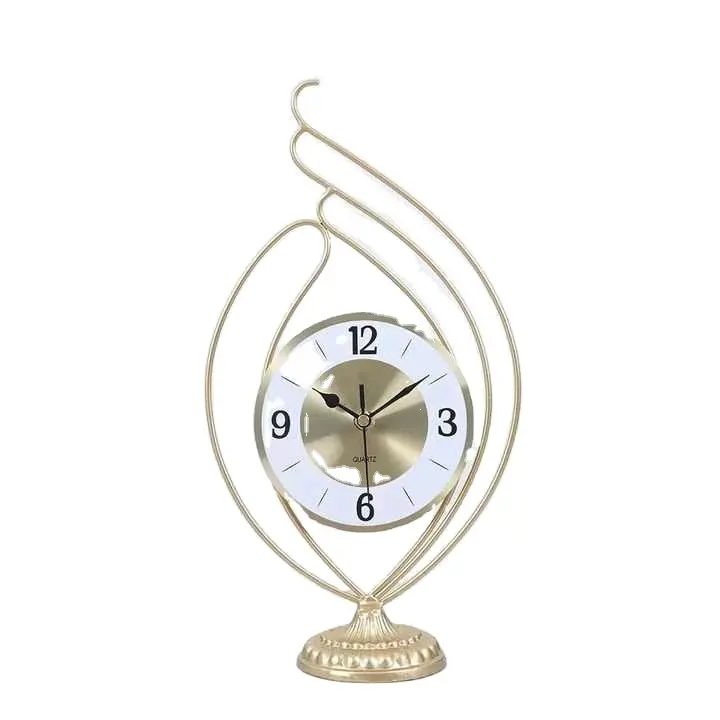 Horloge de bureau créative de table en fer doré de style européen horloge pendule d'étude de salon décoration de bureau