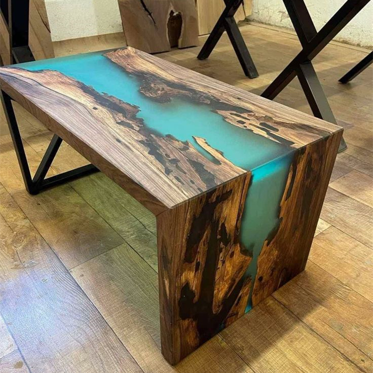 レジンテーブル高光沢ライブエッジモダンミニマリストエポキシリバー