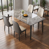 Ensemble de table à manger en marbre de luxe léger, table rectangulaire simple avec 4 chaises en cuir pour salle à manger et restaurant