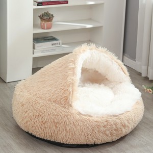 Pet Supplies Wholesale Canopy Faux Fur Hooded Semi-Closed Donut Luxury <strong>Dog</strong> <strong>Bed</strong> for Sleeping - Product Image 1