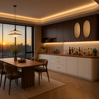 Buffet de salle à manger moderne et personnalisé | Bordeaux café + gris chaud bicolore | Éclairage LED sous-étagère | Lumière ambiante de base | OEM