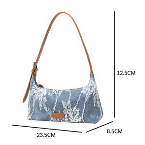 Sac à bandoulière en dentelle bleue pour femmes, sac à main à fermeture magnétique, sac léger pour les voyages quotidiens - Product Image 5