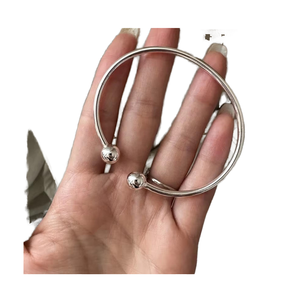 925 Sterling Silver Open Adjustable Double <b>Ball</b> <b>Bracelet</b> for Women Ethnic Style Jewelry for Party or Wedding - Product Image 1