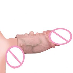 FAAK Realistic Penis Sleeve Large Open-ended Silicone Realistic <b>Dildo</b> Sheath With Anti-drop Ring Cock Enlargement Bump Stimulate - Product Image 1