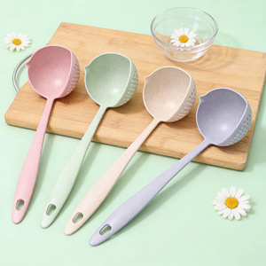 Cuchara coladora de paja de trigo de doble uso, grande y pequeña, de mango largo, para olla caliente, engrosada, cuchara de alta calidad para olla caliente - Product Image 1