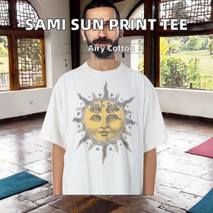 T-shirt da uomo <span class=keywords><strong>SAMI</strong></span> casual 100% cotone a maniche corte per yoga, con stampa motivo sole, logo in rilievo sul collo posteriore, anti-pilling, traspirante - Product Image 2