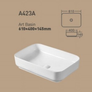 Lavabo Cuadrado de Cerámica A422, 500x400x135mm, Blanco, con un Solo Orificio - Product Image 4