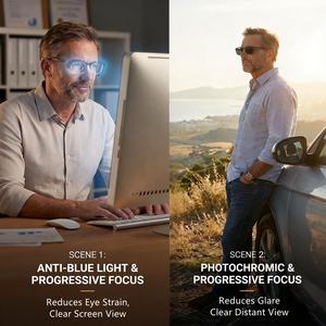 <span class=keywords><strong>Lunettes</strong></span> progressives multifocales pour hommes 2025, verres photochromiques anti-lumière bleue, demi-cerclées, charnières à ressort, alliage gris argenté, rectangulaires - Product Image 2