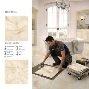 กระเบื้องพอร์ซเลนลายหินอ่อนสีเบจเคลือบดิจิตอล ขนาด 600x600 มม. ผิวมันเงาสำหรับปูพื้น - Product Image 3