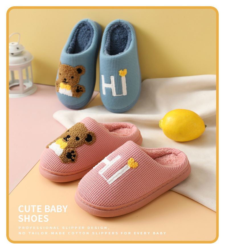 Wholesale Children Boy Girls Plush Slippers Winter Warm Cotton Kids Slipper Shoes