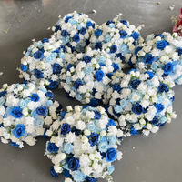 Boule de fleurs J-FB110 de 60 cm pour décoration de mariage, bleu marine et blanc, centre de table de mariage, grande boule de fleurs pour centre de table