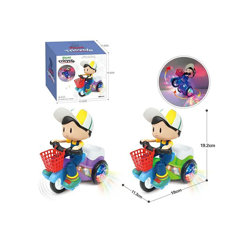 Flash Light Music 360 Degrees Rotating Stunt Tricycle Toy Battery Toy Tricycle Stunt Car For Kids