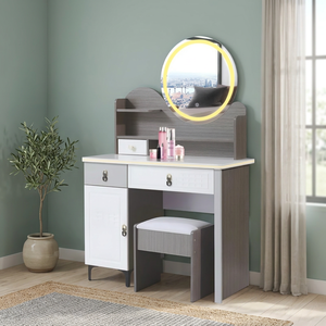 Table de maquillage moderne avec miroir éclairé et tiroirs de rangement pour meubles de chambre - Product Image 3