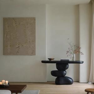 <span class=keywords><strong>Table</strong></span> <span class=keywords><strong>console</strong></span> d'entrée en bois de chêne massif noir carbonisé, style moderne et luxueux, silencieuse, pour couloir, allée, décoration, séjour - Product Image 4