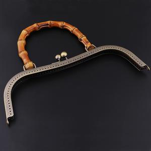 Bronzo 27cm manico in bambù telaio in metallo con chiusura a catenaccio per borsa fai da te in bambù e legno artigianato - Product Image 1
