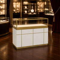 Vitrine d'exposition de bijoux en verre trempé de style moderne, en métal et en contreplaqué MDF, avec éclairage LED