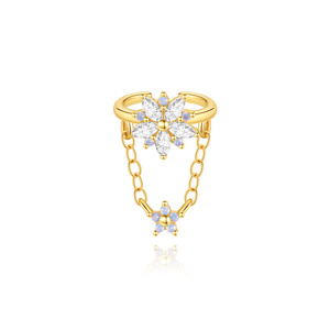 Gold Plated S925 Sterling <b>Silver</b> <b>Ear</b> <b>Cuff</b> with Sparkling Cubic Zirconia and Dangling Pendant Clip on Earrings for Women - Product Image 1