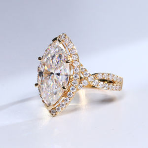 Anello di lusso 9k 10k 14k 18k oro massiccio Moissanite taglio Marquise 4Ct 15x7.5mm Moissanite gioielli anello di fidanzamento per regali - Product Image 2