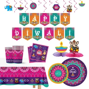 Diwali Party Supplies Festival of Lights Design 16 Guests Disposable Paper Dinnerware Plates