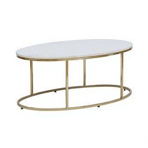 Table basse moderne en métal écologique avec base dorée et plateau en marbre pour salon, hôtels, aspect haut de gamme, forme ovale - Product Image 1