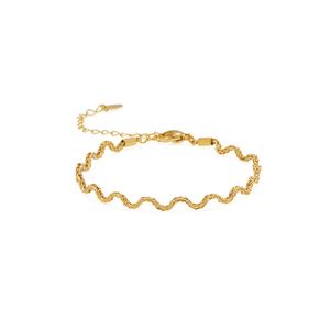 Collier et bracelet en acier inoxydable style INS avec chaîne de cou à lignes métalliques ondulées simples, ensemble de nouilles instantanées - Product Image 1