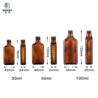 Bouteille en verre ambré rectangulaire personnalisée SE61 de 50 ml avec pipettes noires, flacon plat en verre ambré vide de 30 ml et 100 ml