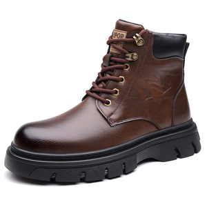 Bottes Martin pour hommes, bottes de travail chaudes d'hiver, bout rond, cuir, doublure en fourrure, semelle en caoutchouc isolante - Product Image 5